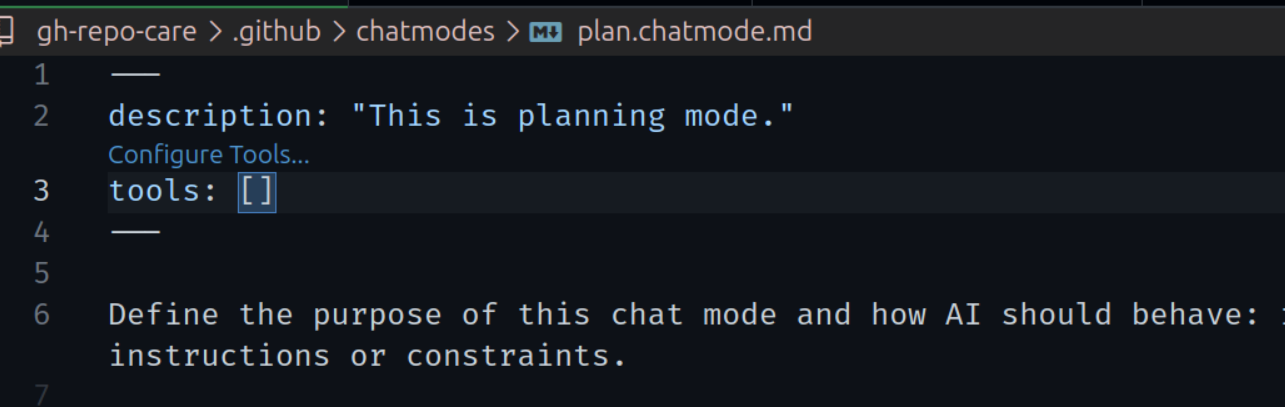 Configure Tools option in chatmode file